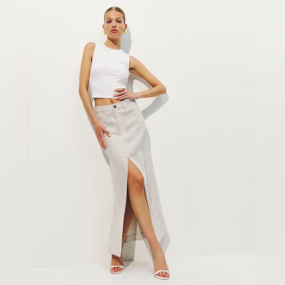 NWOT Reformation Tazz Linen Maxi Skirt in Oatmeal Size 2